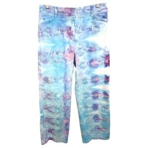 Talbots Size 10‎ Pants Handmade Tie Dye Cotton Blue Purple High Rise 226